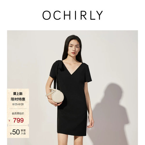 OCHIRLY欧时力V领蝴蝶结连衣裙