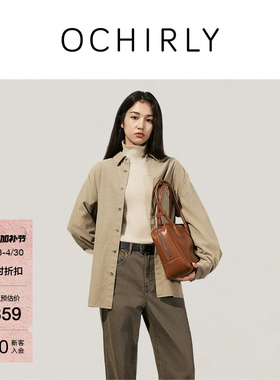 OCHIRLY欧时力 100%棉灯芯绒长袖衬衫女复古保暖夏款尖货