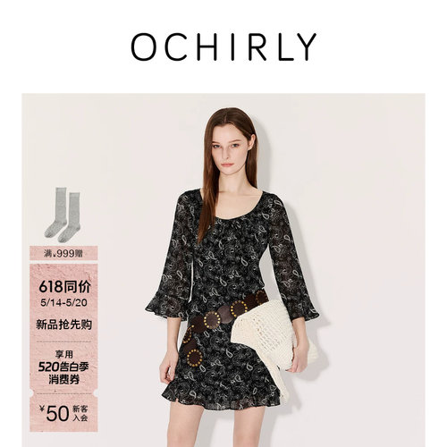 OCHIRLY欧时力雪纺印花连衣裙