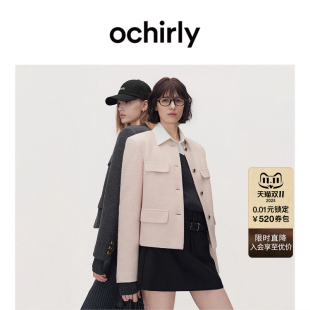 OCHIRLY欧时力 澳进口羊毛呢小香风羽绒外套正肩2025秋冬尖货