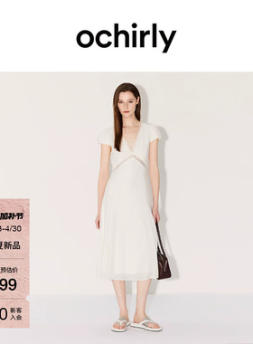 【新品】OCHIRLY欧时力 连衣裙2026夏季蕾丝V领收腰小黑裙白裙A字