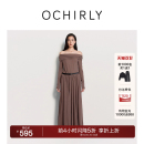 气质2025秋冬新品 法式 100%棉一字领连衣裙A字长款 OCHIRLY欧时力