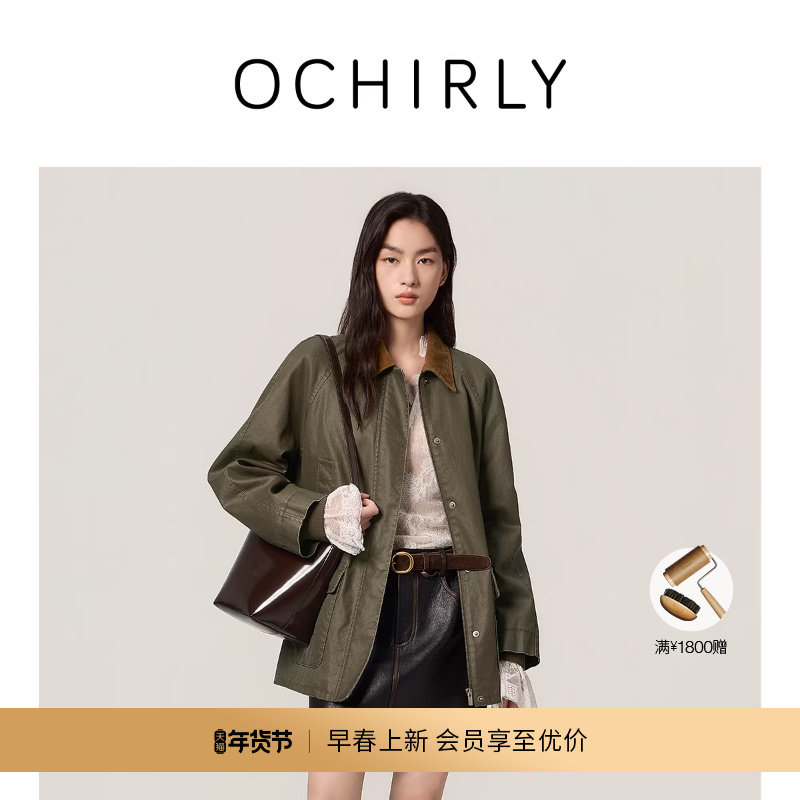 【新品】OCHIRLY欧时力 巴恩风做旧洗水插肩棉服外套中长复古