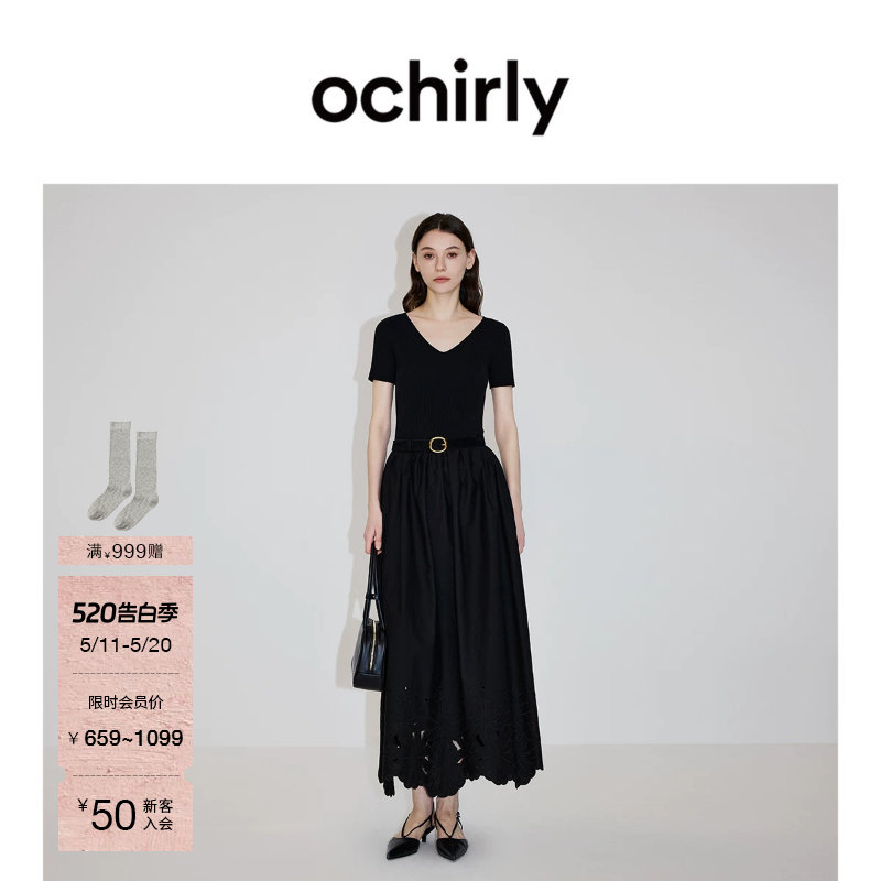 【新品】OCHIRLY欧时力 连衣裙2026夏蕾丝镂空绣花半身裙