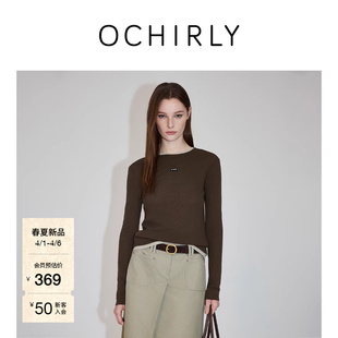 T恤女2026春季 新品 OCHIRLY欧时力 上衣 60S精棉绣章内搭长袖