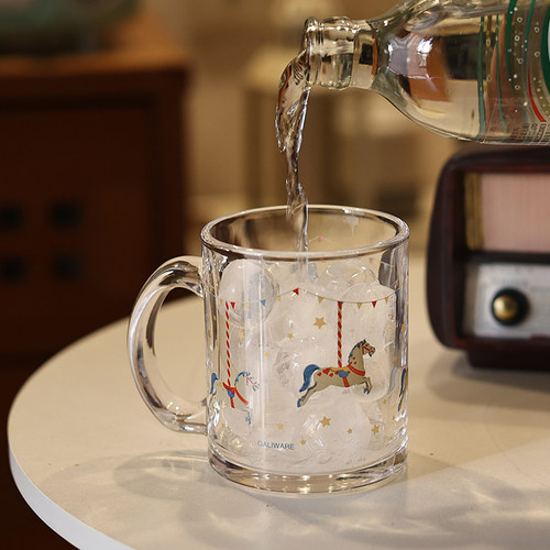 旋转木马卡通手柄玻璃水杯