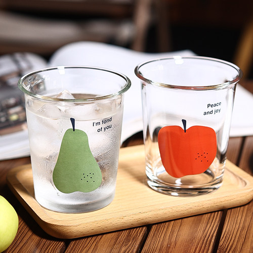 原创水果印花玻璃杯子拿铁咖啡杯