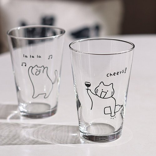 原创卡通小猫玻璃啤酒杯
