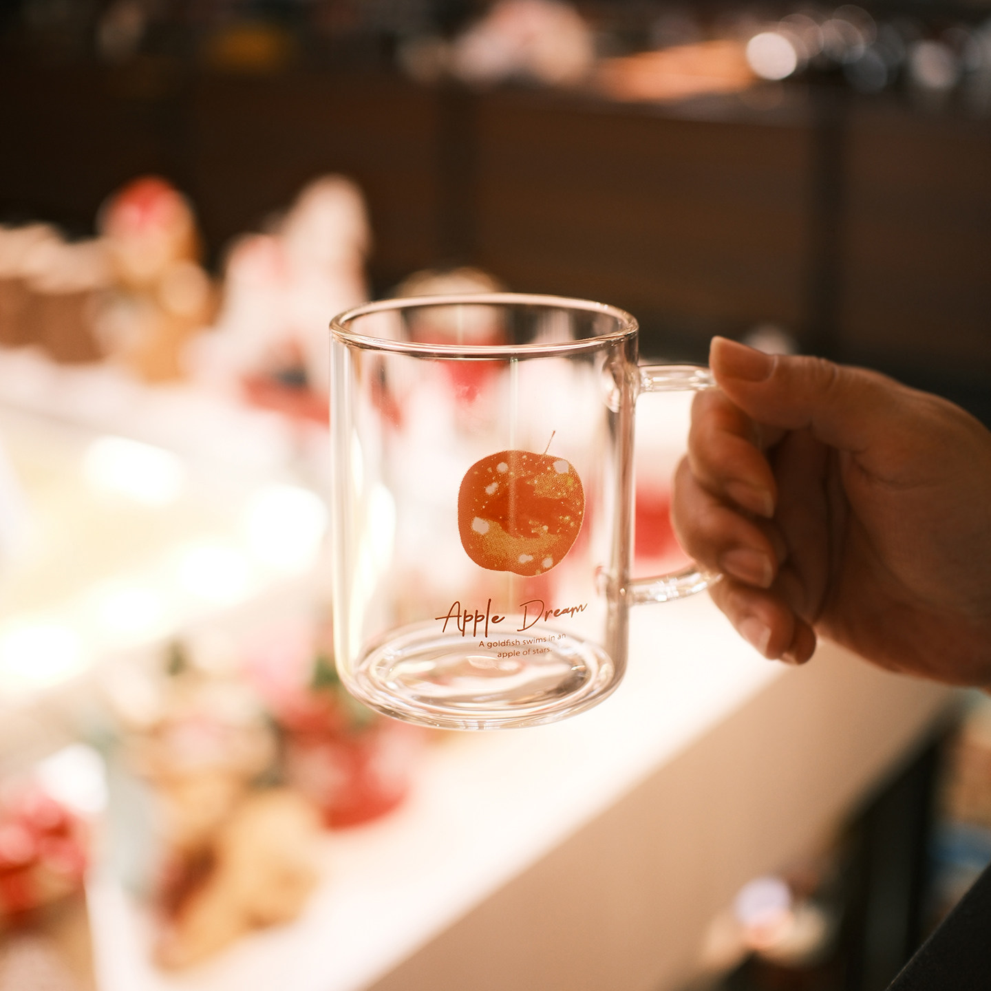 原创苹果梦金鱼耐热玻璃杯带手柄情侣牛奶咖啡杯子果汁饮料杯水杯