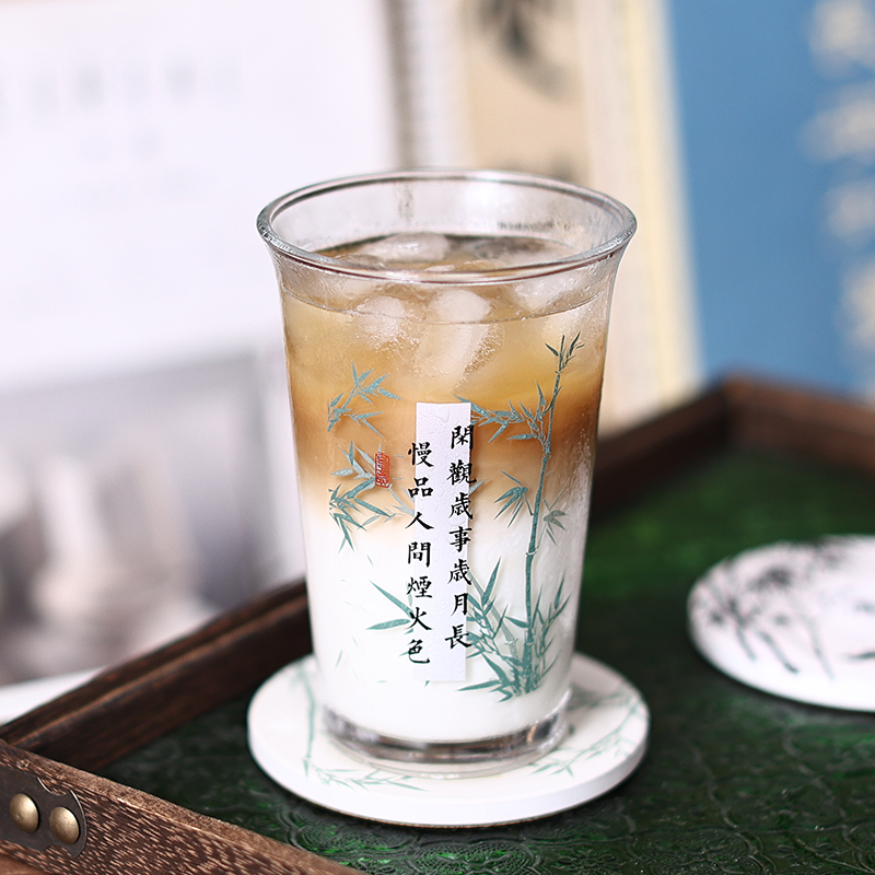 自制国风书法竹子玻璃杯子咖啡杯