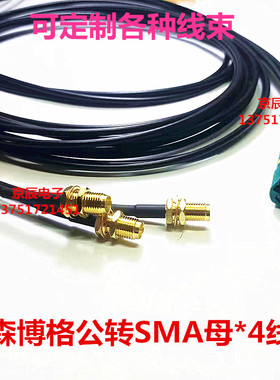 罗森版迷你Fakra4合1公转SMA母头 LVDS 全景影像视频线束转接线