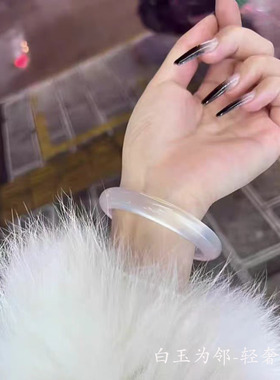 正品香槟金马料天然高冰种玛瑙玉髓手镯荔枝冻白冰透亮女款玉镯子