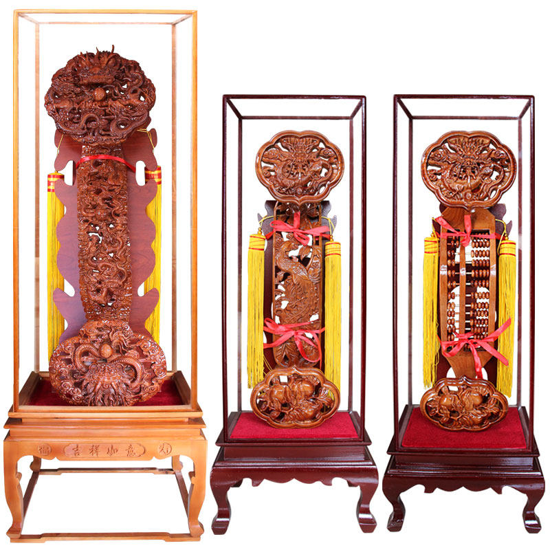 桃木如意摆件实木木雕立式柜体如意家居客厅商务办公室开业礼