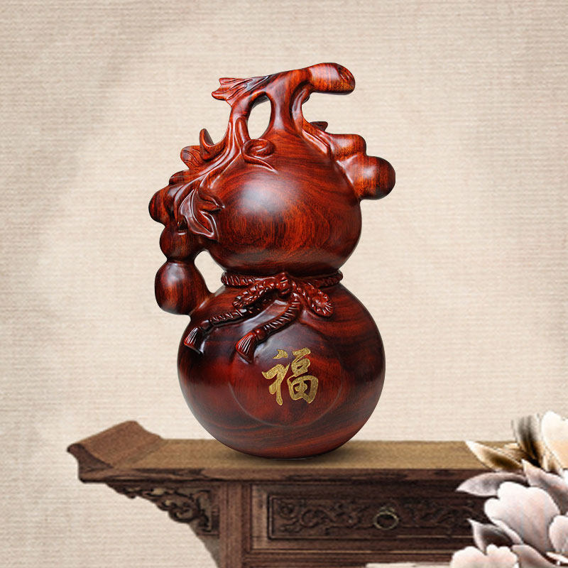 红木葫芦摆件实木一体木雕家居客厅书房办公室装饰工艺品