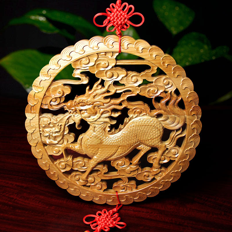 泰山福缘阁 桃木麒麟木雕挂件 客厅家居壁挂饰品