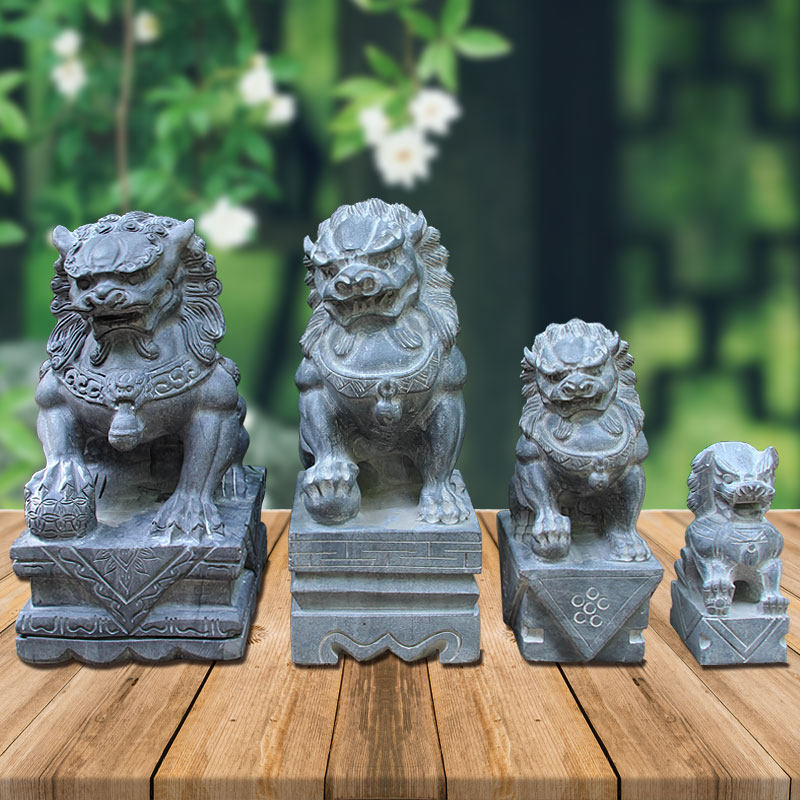 泰山石敢当石雕刻石狮子摆件家居工艺品饰品平安宅大小号一对