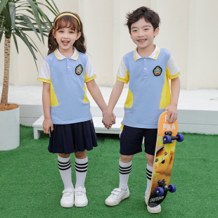 幼儿园园服夏装 短袖 纯棉英伦风儿童班服套装 毕业服小学生校服夏季