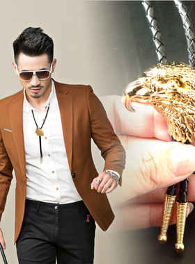 波洛领带鹰头犬首纯纯K金bolotie牛仔皮质领绳A01B2C91休闲配饰