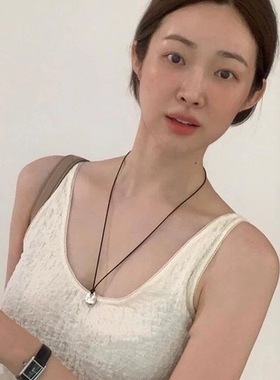 车静媛同款银色项链女小众感月牙包吊坠黑绳系带可调节毛衣链