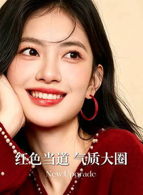 高级感复古红色圈圈耳环银针耳圈