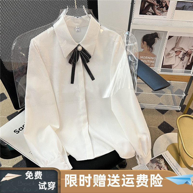设计感小众暗扣白色衬衫长袖韩范