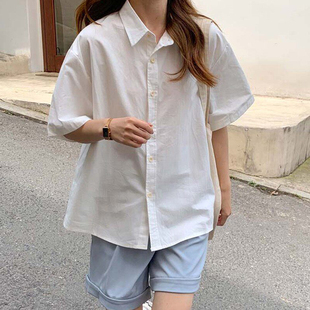 韩系chic别致宽松上衣休闲百搭 女设计感小众学生夏季 白色短袖 衬衫