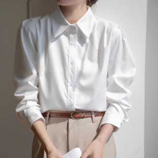 正肩长袖 通勤职业正装 白色衬衫 新款 面试内搭上衣 女2026春秋季 法式