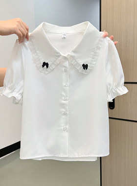 日系甜美娃娃领泡泡袖衬衫女白色