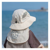 儿童防晒帽夏季 海边沙滩防紫外线披肩帽烫标笑脸洋气男女童遮阳帽
