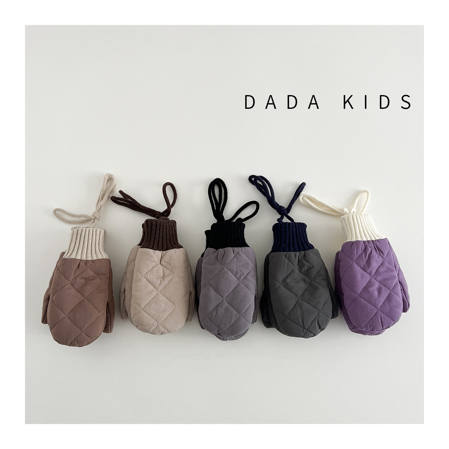 儿童宝宝韩国拼色ins绗缝手套