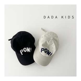 美式 POW刺绣软顶鸭舌帽男女童潮酷遮阳帽 漫画风儿童棒球帽春秋季