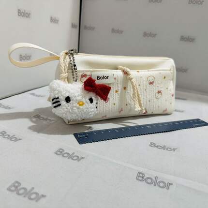 【Bolor正品】猫猫头褶皱笔袋ins风大容量学生文具盒高颜值收纳袋