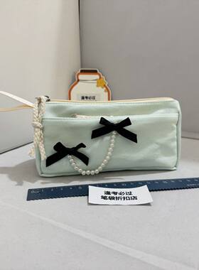 【Bolor正品】少女风蝴蝶结珍珠笔袋学生小众高级感文具收纳绿色