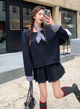 24秋现货主推韩系假两件配丝巾2C087-A08-P105-K149