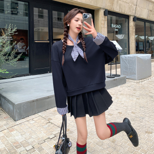 K149 P105 24秋现货主推韩系假两件配丝巾2C087 A08