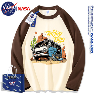 简约宽松百搭插肩袖 NASA联名美式 时尚 T恤男女款 复古重磅纯棉长袖