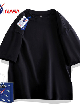 NASA联名短袖T恤男女夏季重磅纯棉复古青年韩版休闲宽松五分袖港