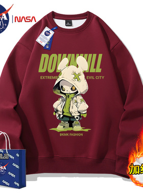 NASA联名美式复古简约印花长袖圆领卫衣男女款秋冬季加绒加厚外套