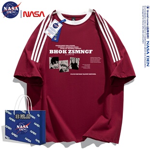 NASA联名2026年夏季 重磅纯棉三条杠短袖 T恤男女款 简约百搭t恤 美式