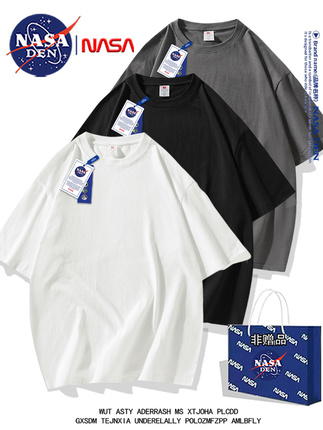 NASA co-branded summer American-style pure cotton short-sleeved t-shirt, unisex, casual loose round neck, three-quarter sleeve top.