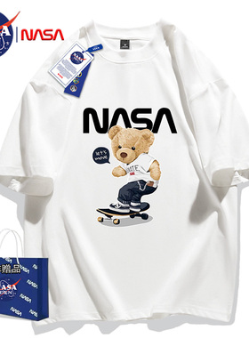 NASA联名短袖T恤男女夏季学生党潮流情侣打底韩版宽松印花款上衣