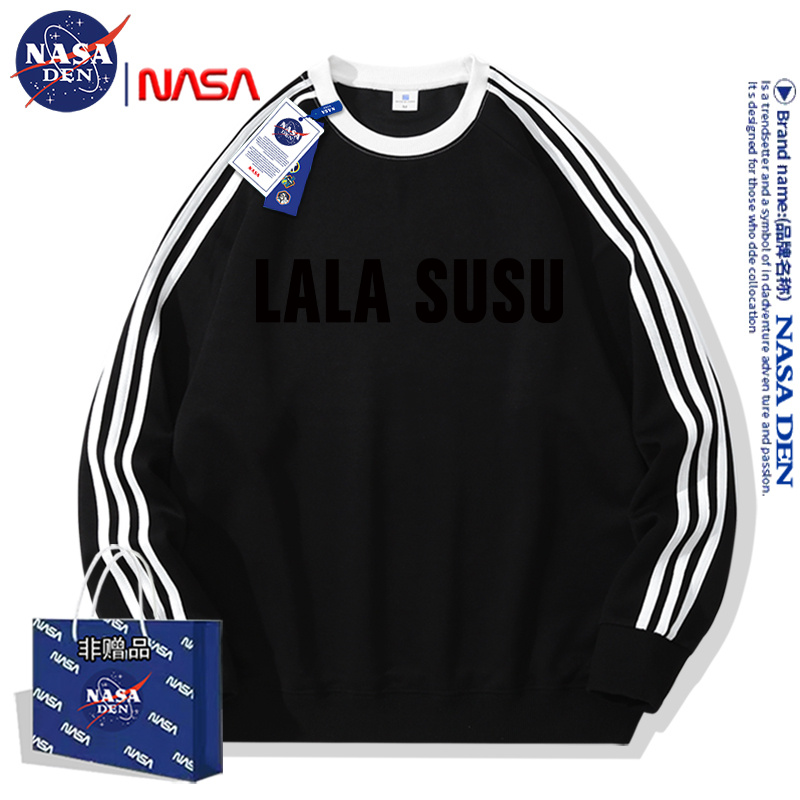 NASA联名美式印花圆领三条杠男女同款卫衣秋冬潮流时尚情侣款长袖
