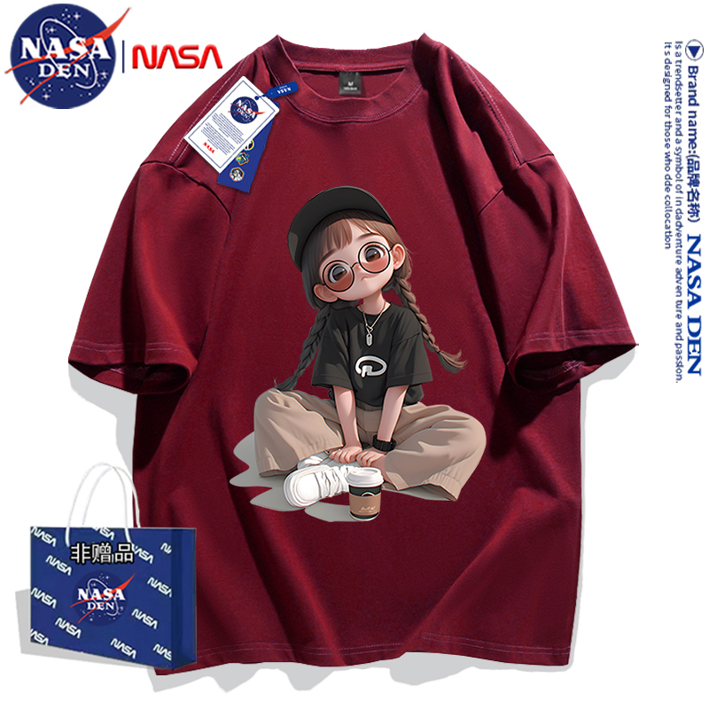 NASA联名纯棉舒适短袖T恤男士潮牌时尚印花百搭宽松青少年五分袖