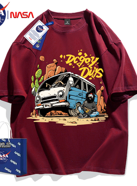 NASA联名日系重磅纯棉短袖T恤男潮流时尚休闲百搭宽松印花五分袖