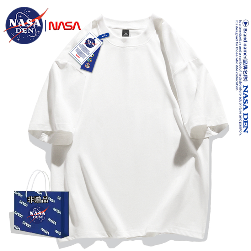 NASA联名夏季韩版短袖t恤男士潮ins五分袖宽松纯棉慵懒衣T恤纯色