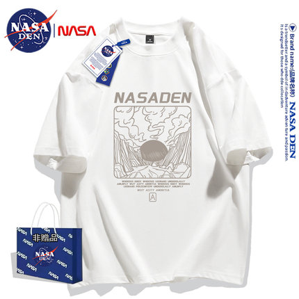NASA联名夏季重磅纯棉短袖T恤男女宽松情侣款美式印花百搭上衣服