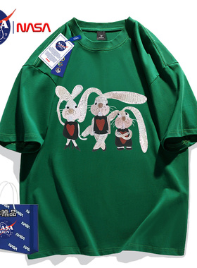 NASA联名短袖t恤男女宽松青少年夏季半袖日系设计感小众圆领情侣