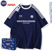 NASA联名美式 百搭三条杠插肩上衣 T恤男女款 重磅纯棉夏季 圆领短袖