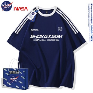 2026年字母印花五分袖 T恤男女款 重磅纯棉三条杠短袖 NASA联名夏季