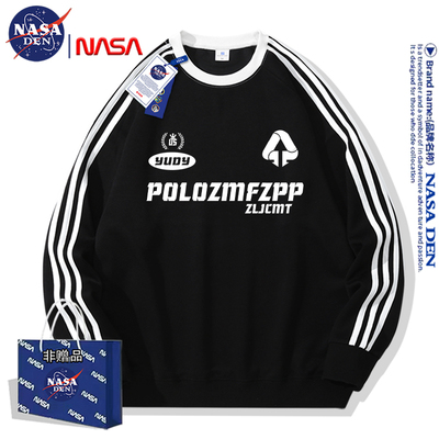NASA联名加绒三杠长袖卫衣男女2024年秋冬季加厚简约字母印花外套